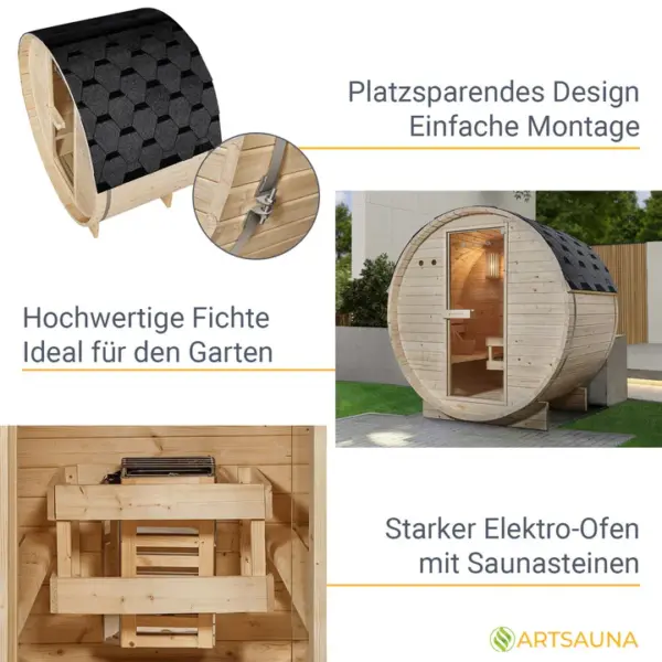 Artsauna Spitzbergen Sauna 120 mit Ofen 3,6 kW Fichtenholz natur (32208) – Bild 4